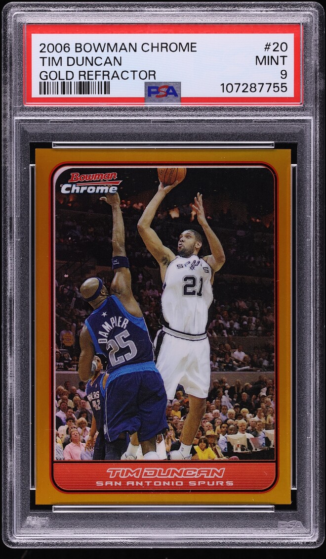 2006 Bowman Chrome Gold Refractor Tim Duncan /50 #20 PSA 9 MINT - Photo 1