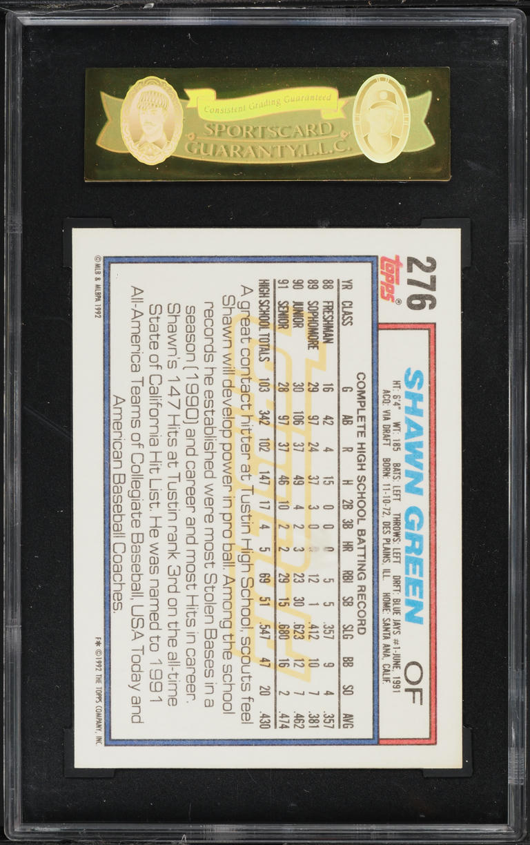 1992 Topps Gold Card Shawn Green ROOKIE #276 SGC 8 NM-MT
