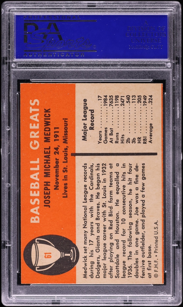 1961 Fleer Joe Medwick #61 PSA 8 NM-MT