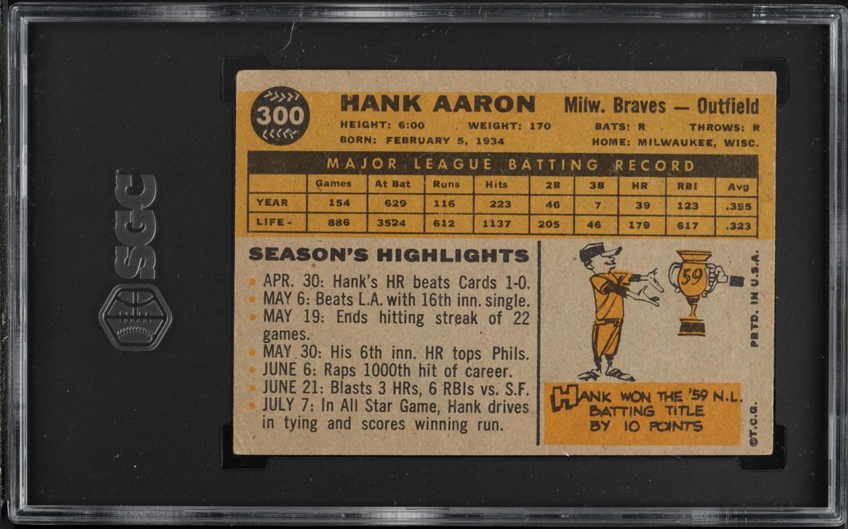 1960 Topps Hank Aaron #300 SGC AUTH