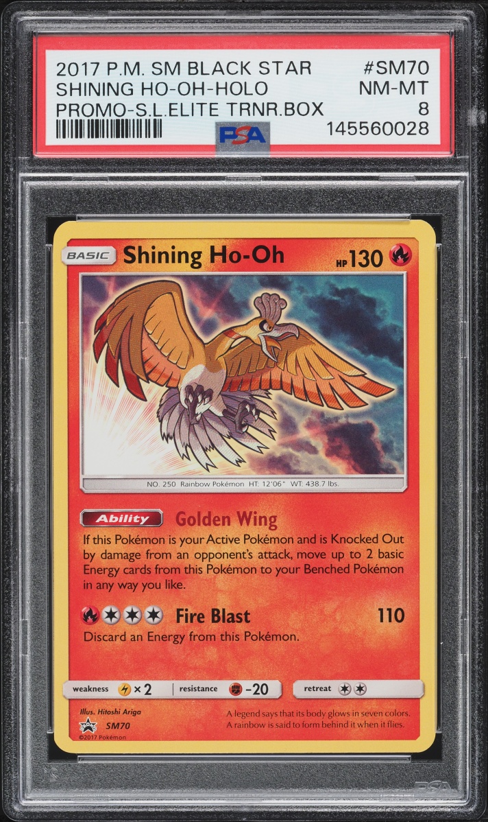 2017 Pokemon Sun & Moon Black Star Promo Legends ETB Holo Shining Ho-Oh #SM70 PSA 8 NM-MT