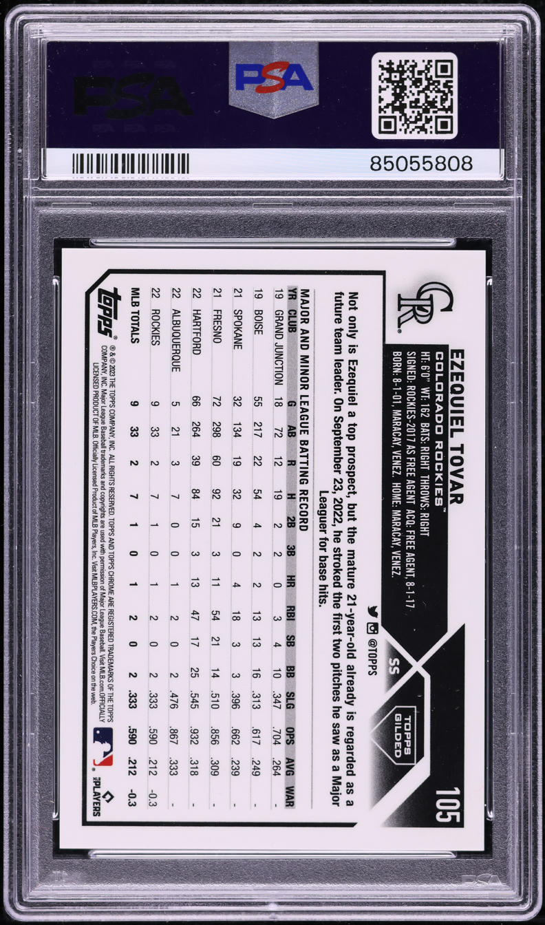 2023 Topps Gilded Raywave Gold Etch Ezequiel Tovar ROOKIE /25 #105 PSA 10 GEM