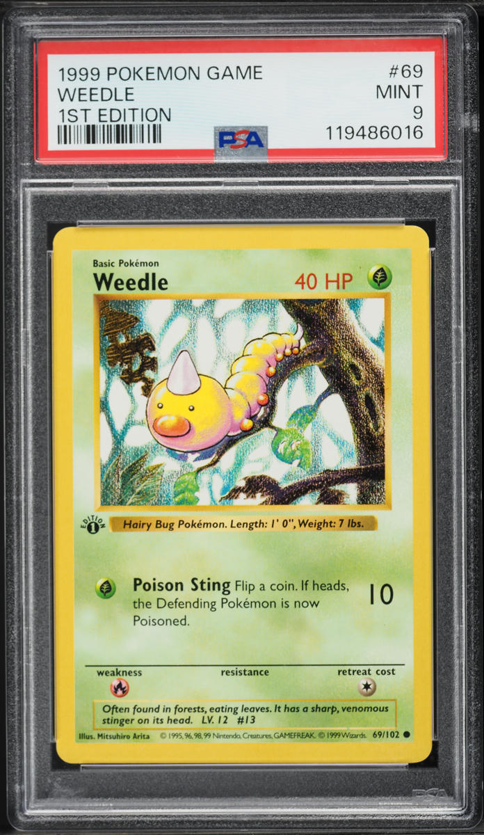 1999 Pokemon Base Set Shadowless 1st Edition Weedle #69 PSA 9 MINT