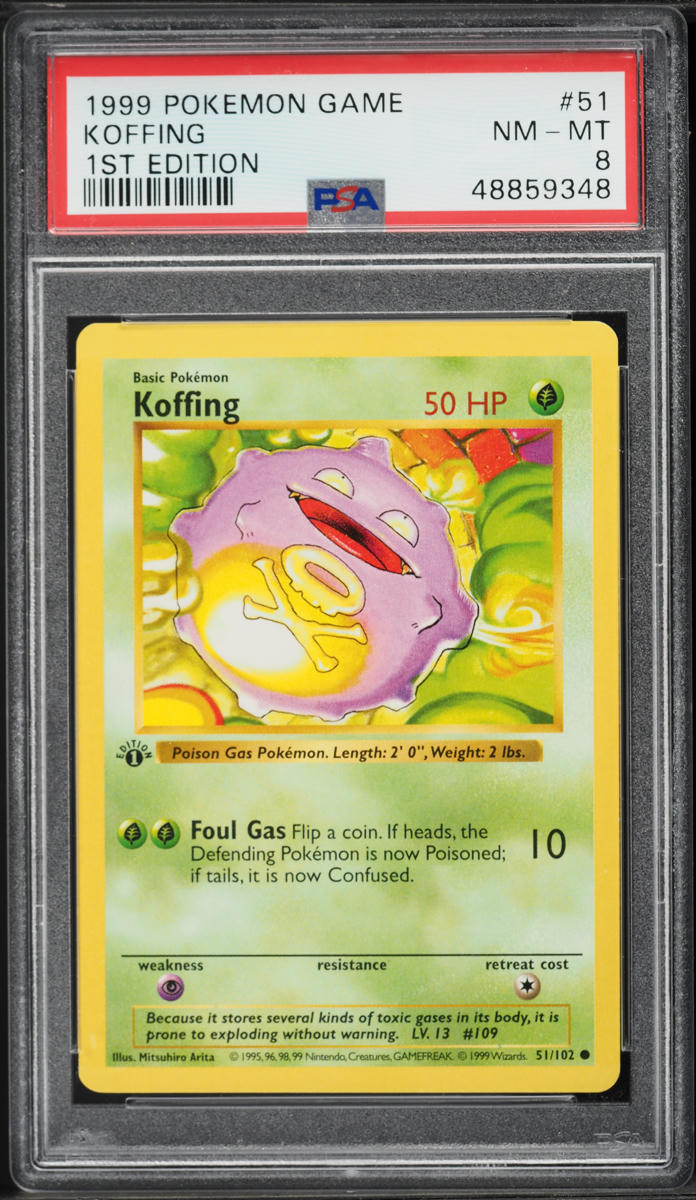 1999 Pokemon Base Set Shadowless 1st Edition Koffing #51 PSA 8 NM-MT