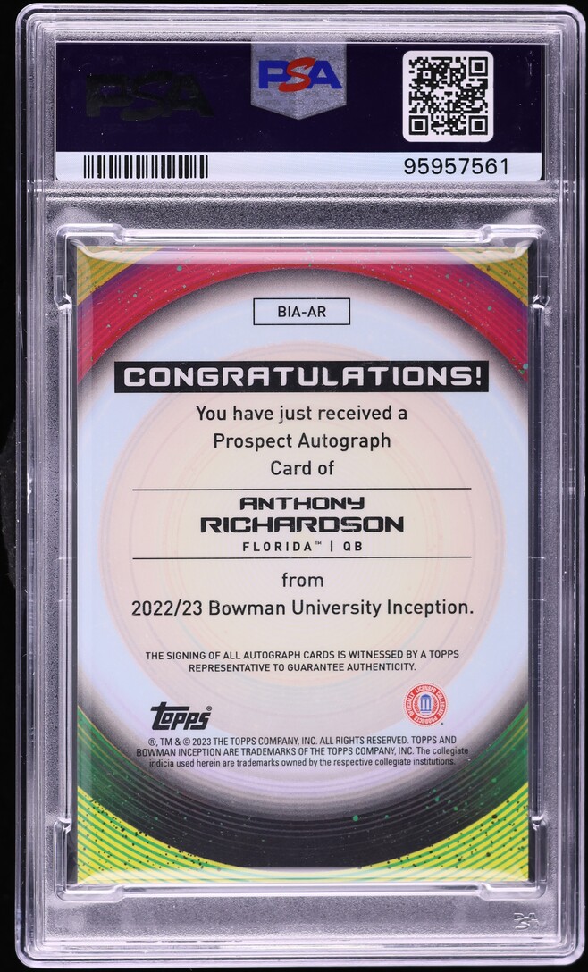 2022 Bowman U Inception Gold V2 Foil Anthony Richardson RC AUTO /50 #AR PSA 10