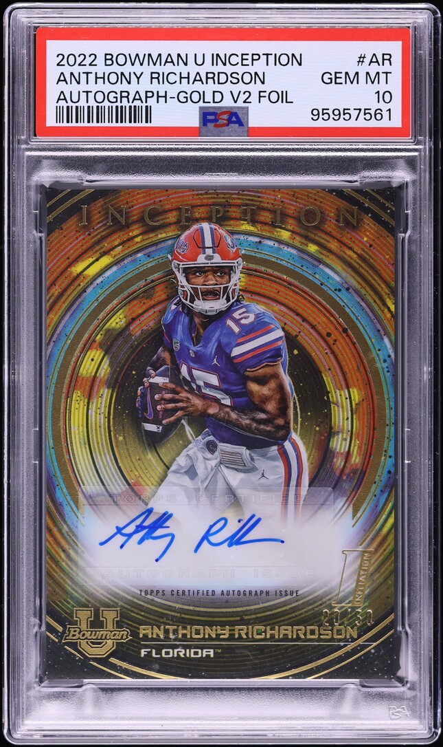 2022 Bowman U Inception Gold V2 Foil Anthony Richardson RC AUTO /50 #AR PSA 10