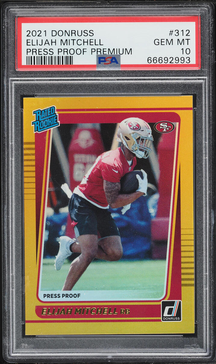 2021 Donruss Press Proof Premium Elijah Mitchell ROOKIE #312 PSA 10 GEM MINT