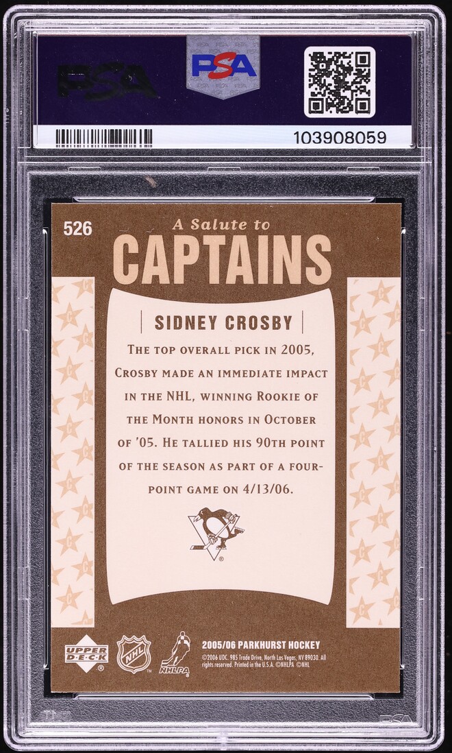 2005 Parkhurst Sidney Crosby ROOKIE #526 PSA 10 GEM MINT