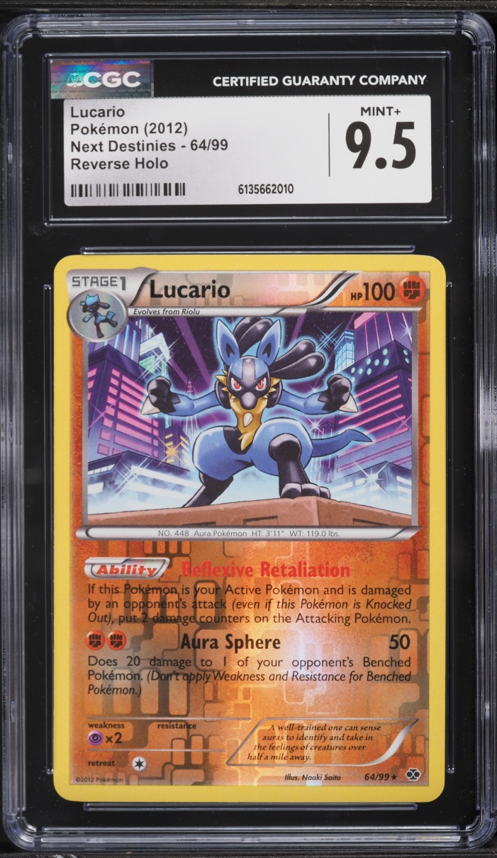 2012 Pokemon Black & White Next Destinies Reverse Holo Lucario #64 CGC 9.5 MINT+