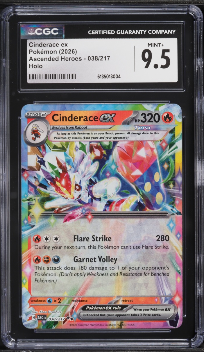 2026 Pokemon Mega Evolution Ascended Heroes Holo Cinderace ex #38 CGC 9.5 MINT+
