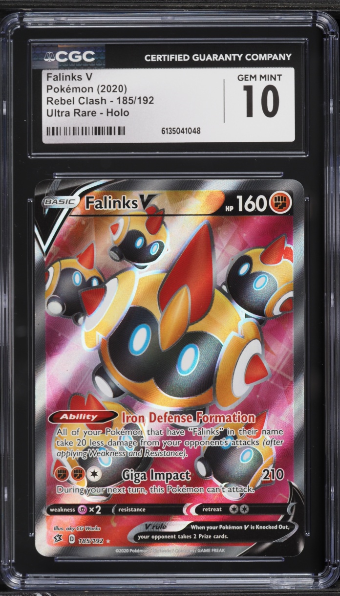 2020 Pokemon Sword & Shield Rebel Clash Full Art Falinks V #185 CGC 10 GEM MINT