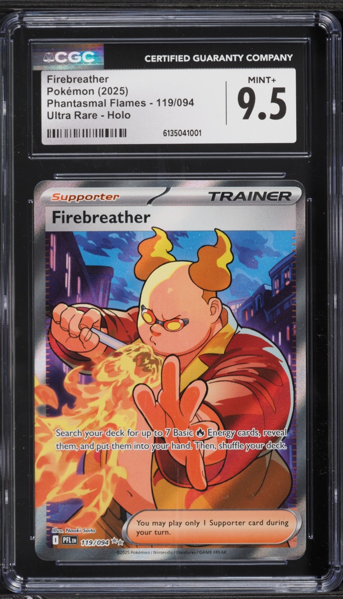 2025 Pokemon Mega Evolution Phantasmal Flames Full Art Firebreather #119 CGC 9.5 MINT+