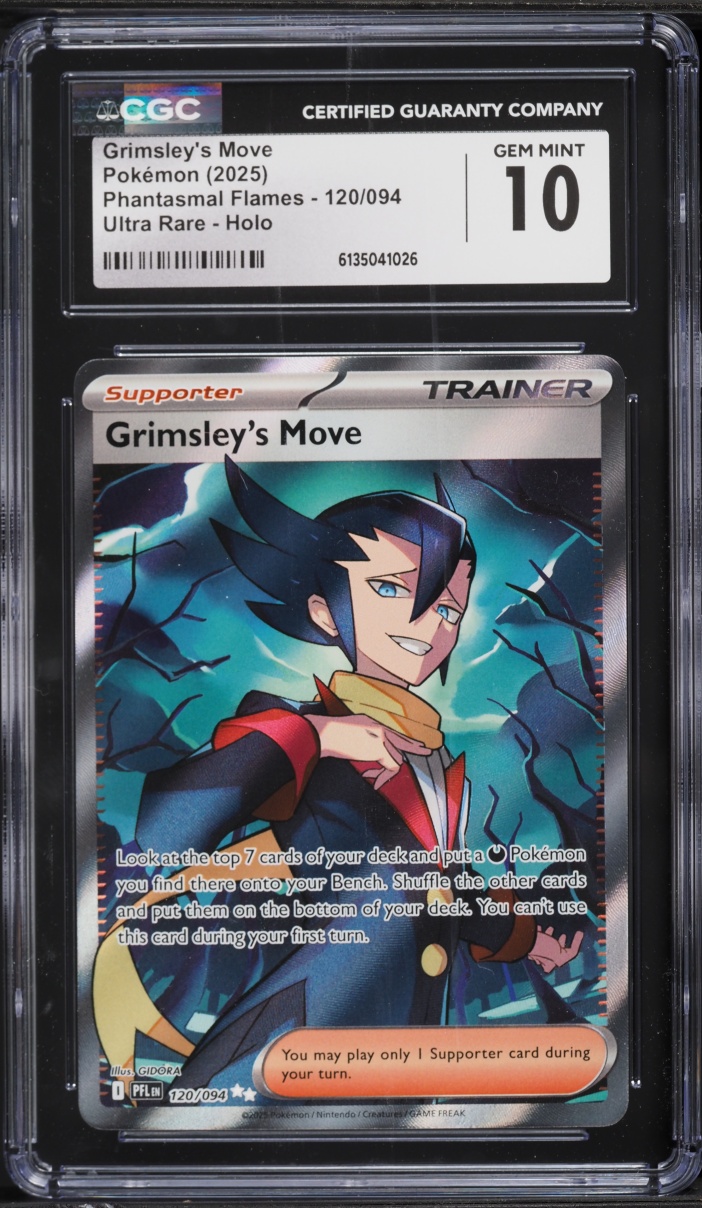 2025 Pokemon Mega Phantasmal Flames Full Art Grimsley's Move #120 CGC 10 GEM MINT