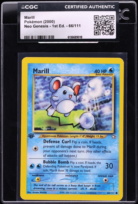 2000 Pokemon Neo Genesis 1st Edition Marill #66 CGC AUTH
