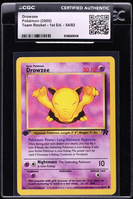 2000 Pokemon Team Rocket 1st Edition Drowzee #54 CGC AUTH