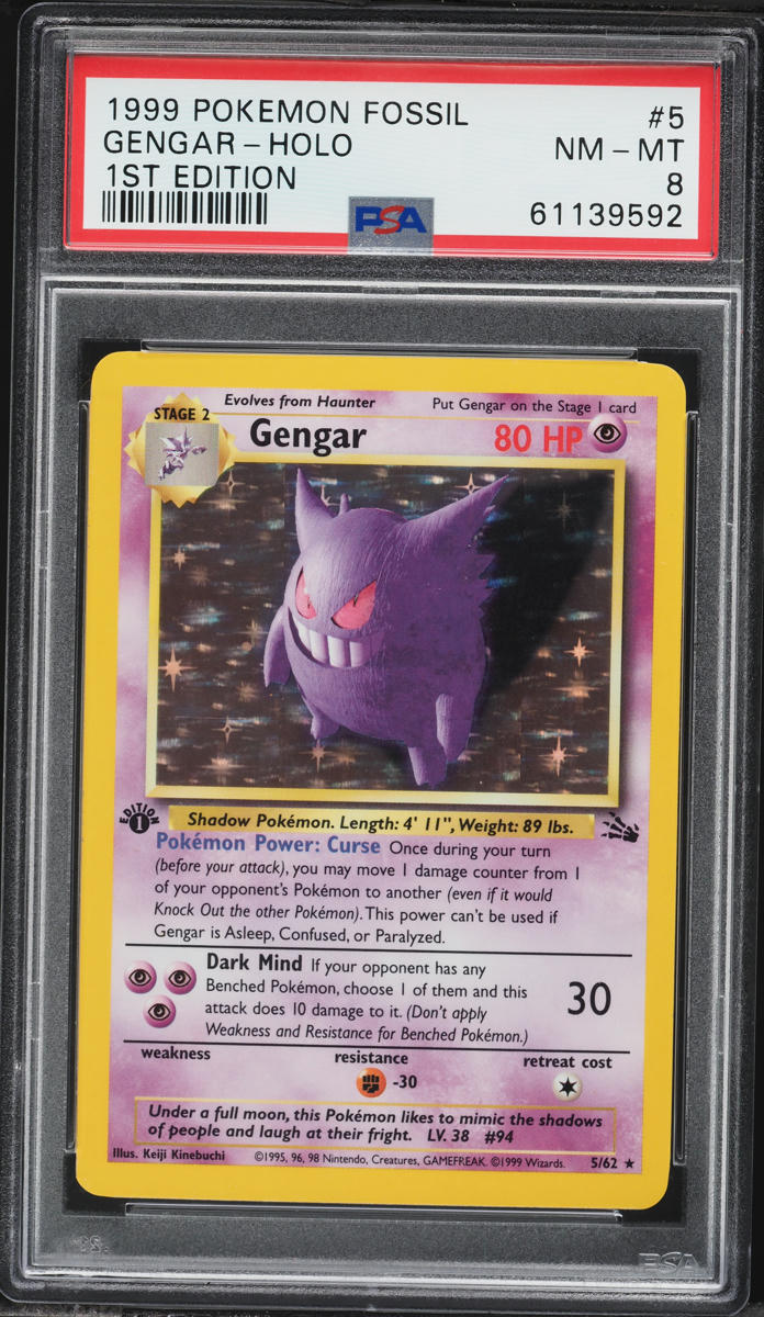1999 Pokemon Fossil 1st Edition Holo Gengar #5 PSA 8 NM-MT