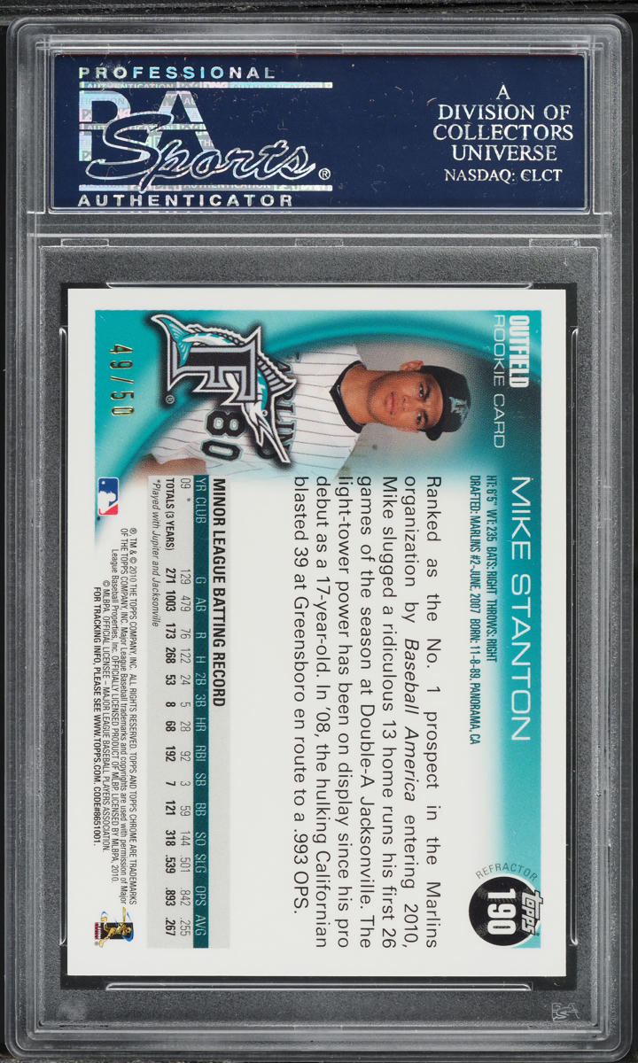 2010 Topps Chrome Gold Refractor Giancarlo Stanton ROOKIE /50 #190 PSA 10 GEM