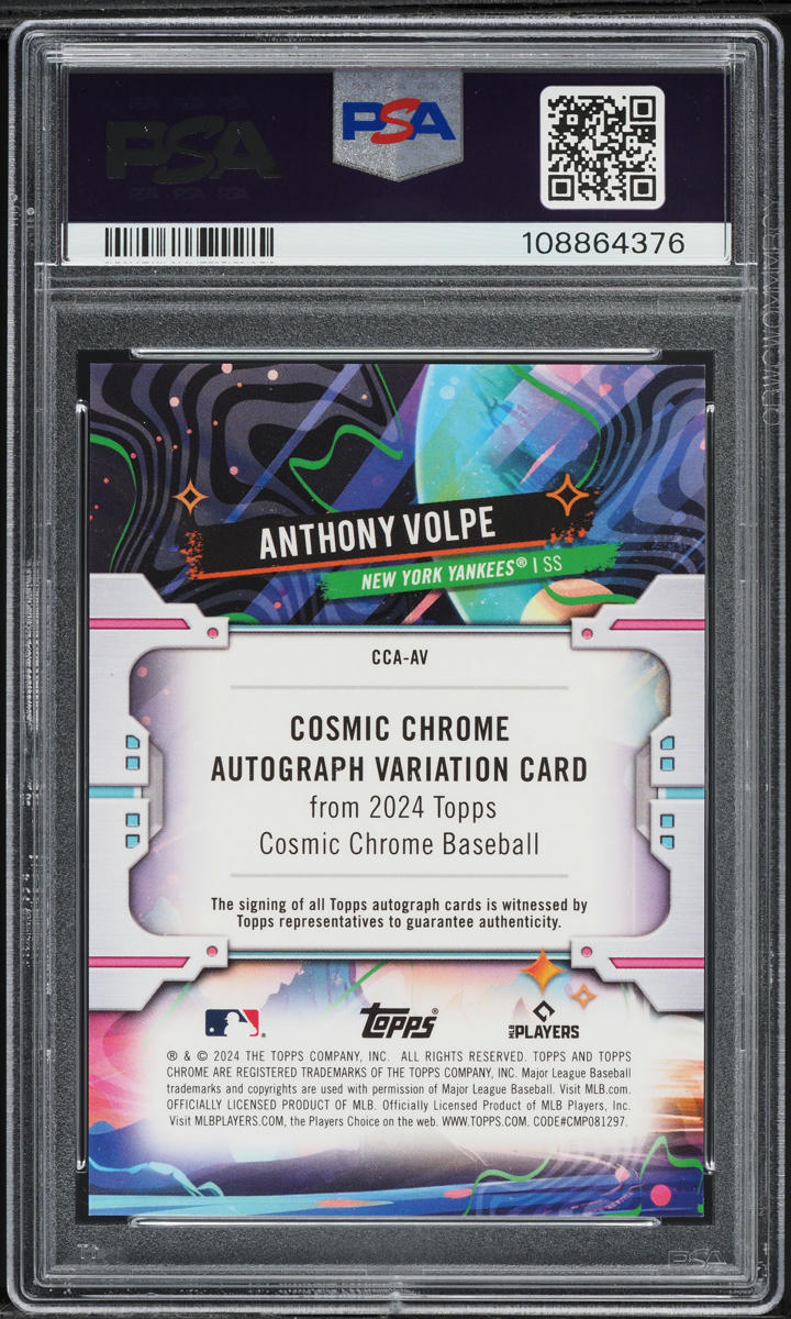 2024 Topps Chrome Cosmic Green Space Dust Anthony Volpe AUTO /75 PSA 10 GEM MINT