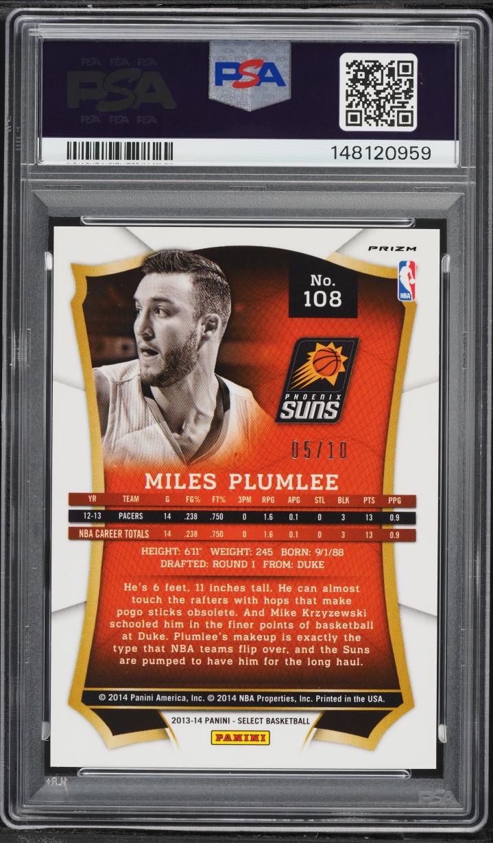 2013 Select Gold Prizm Miles Plumlee /10 #108 PSA 10 GEM MINT
