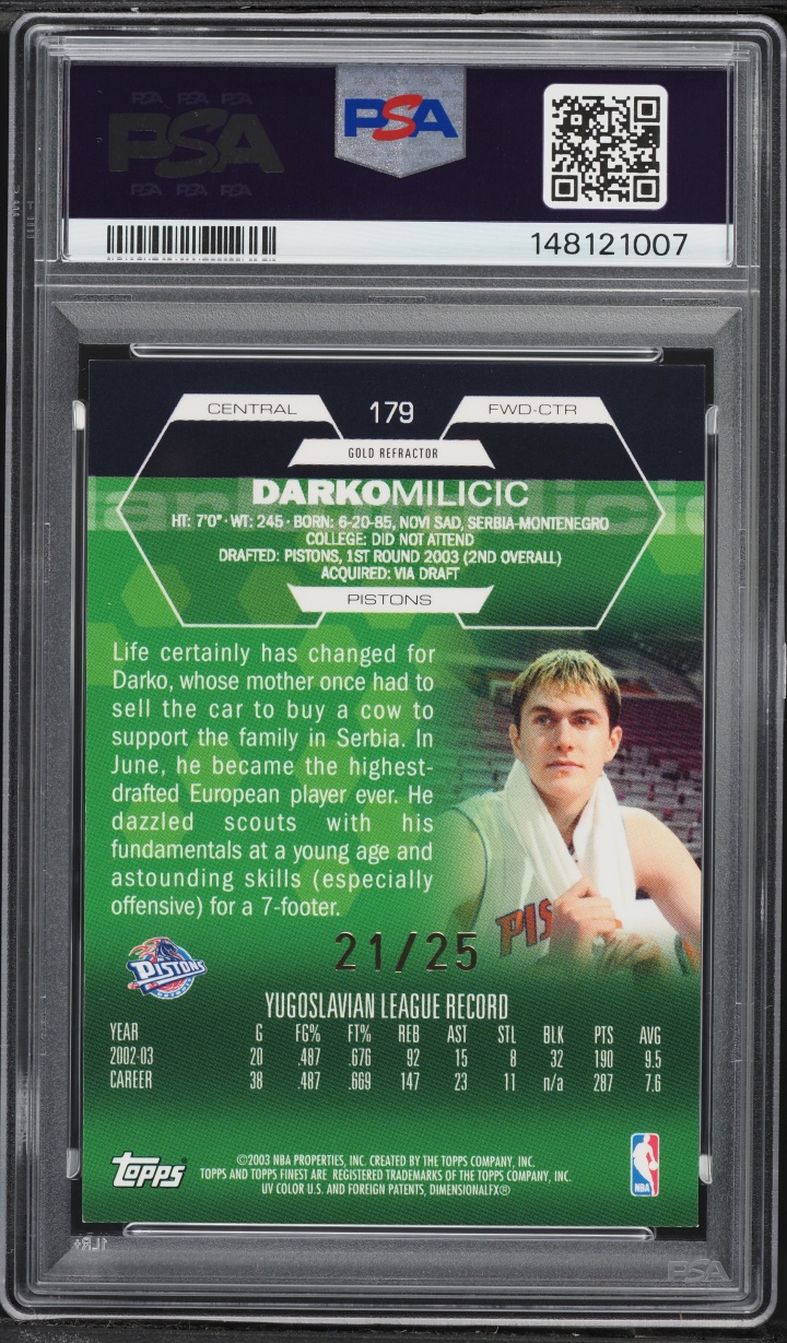 2002 Finest Gold Refractor Darko Milicic ROOKIE /25 #179 PSA 9 MINT