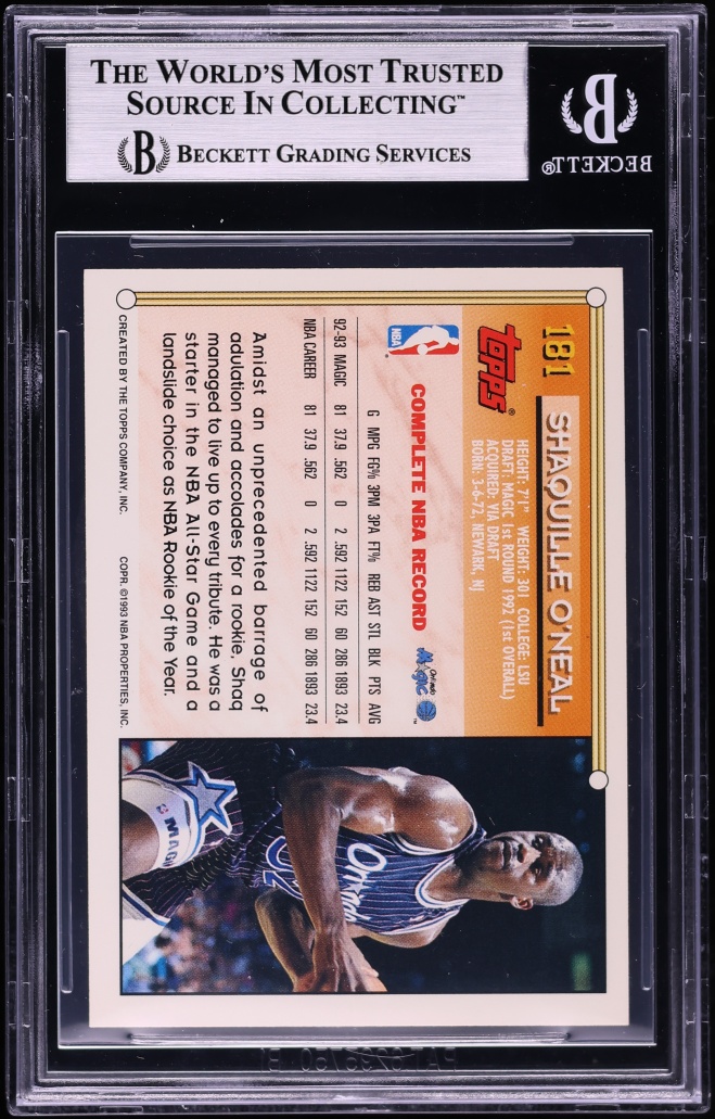 1993 Topps Gold Shaquille O'Neal #181 BGS 9 MINT