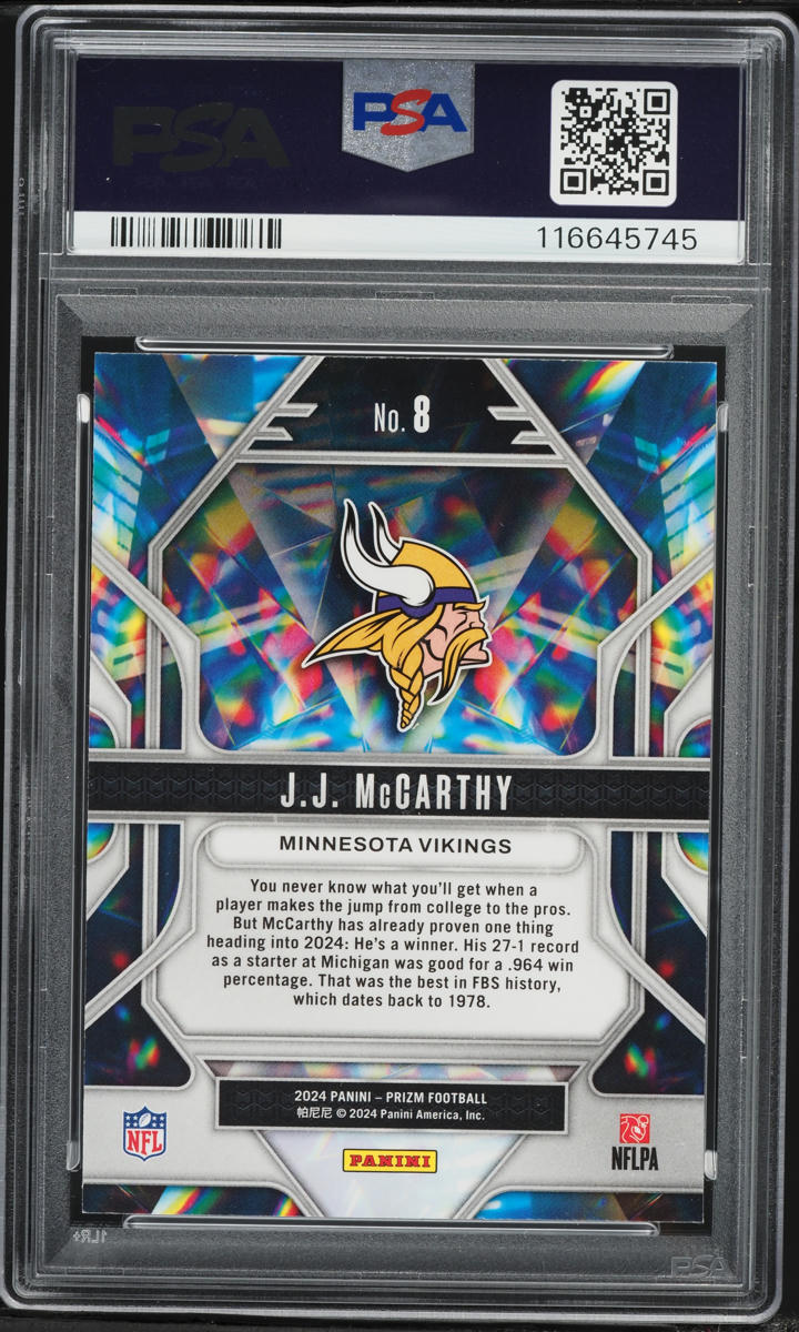 2024 Panini Prizm Prizmatic JJ McCarthy ROOKIE #8 PSA 9 MINT