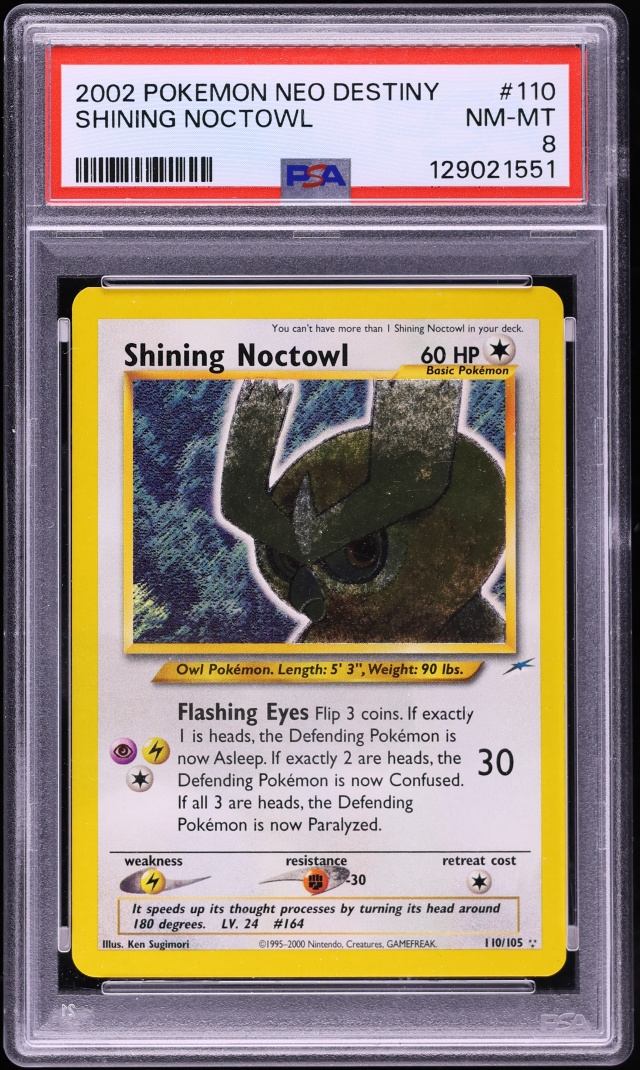 2002 Pokemon Neo Destiny Holo Shining Noctowl #110 PSA 8 NM-MT