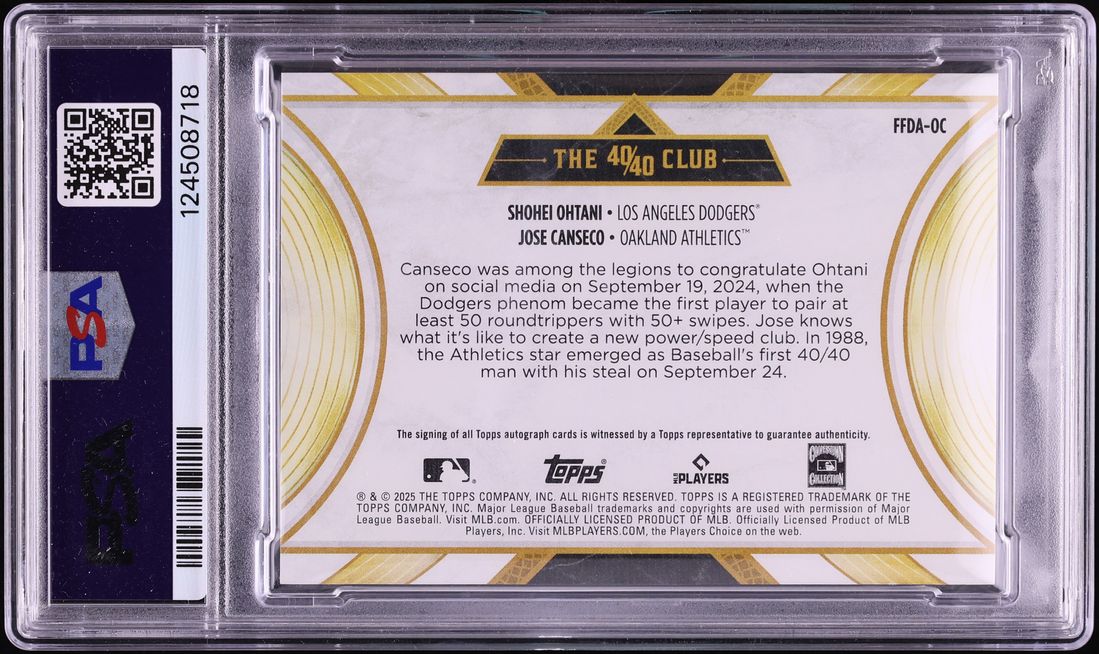 2025 Topps Sterling 40/40 Dual Shohei Ohtani Jose Canseco AUTO 1/1 #FFDAOC PSA 9 MINT - Photo 2