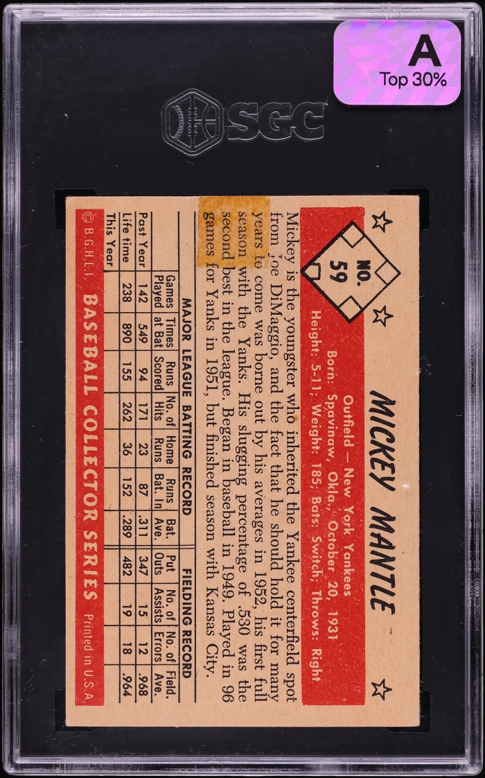1953 Bowman Color Mickey Mantle #59 MBA SGC 1 PR - Photo 2