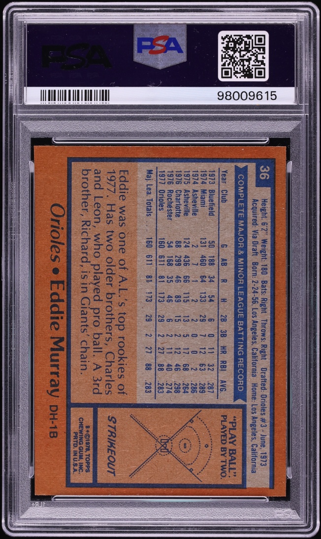1978 Topps Eddie Murray ROOKIE #36 PSA 8 NM-MT - Photo 2