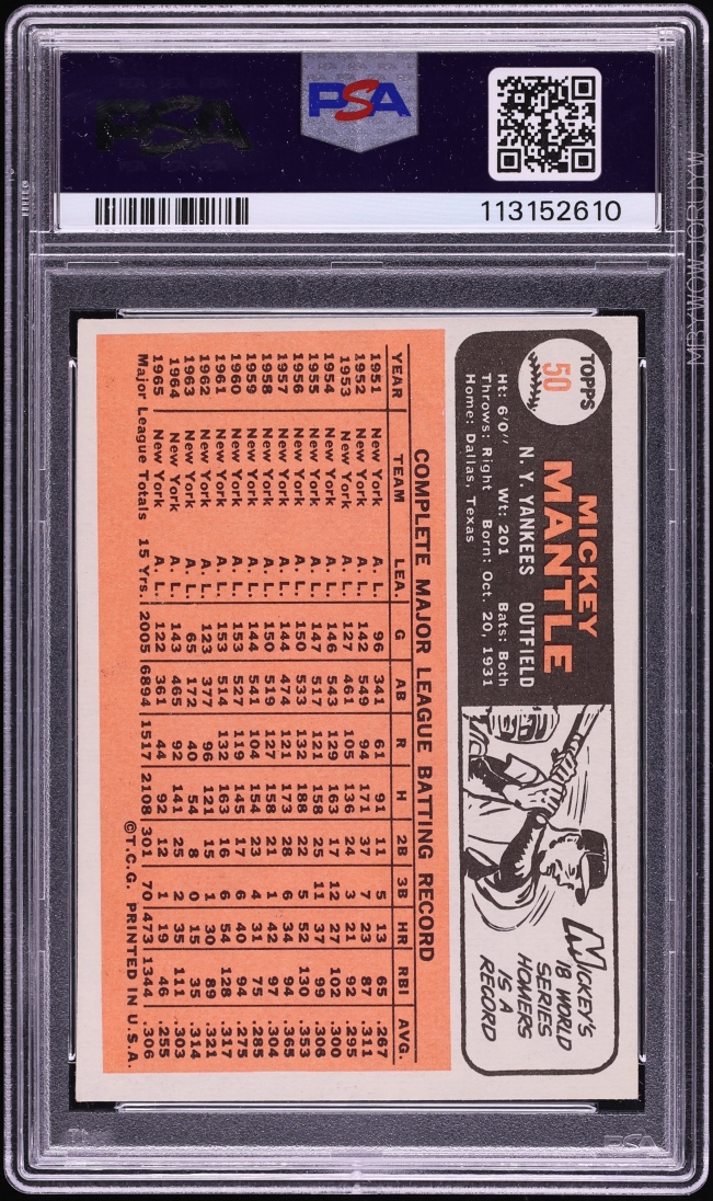 1966 Topps Mickey Mantle #50 PSA 5 EX - Photo 2