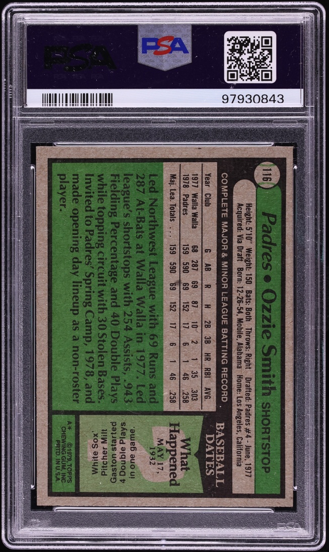1979 Topps Ozzie Smith ROOKIE #116 PSA 8 NM-MT - Photo 2