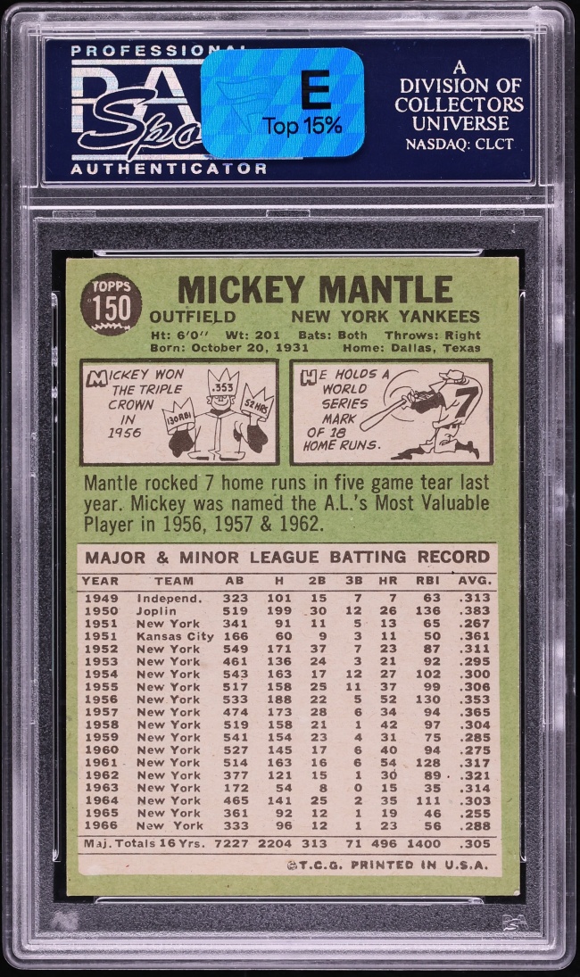 1967 Topps Mickey Mantle #150 PSA 6.5 EXMT+ - Photo 2