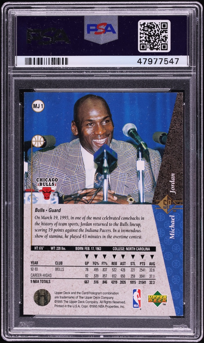 1994 SP Red Michael Jordan #MJ1 PSA 10 GEM MINT - Photo 2