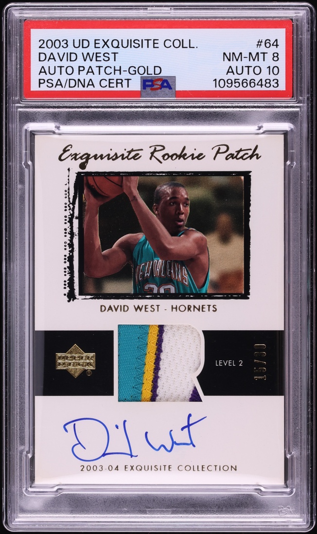 2003 Exquisite Collection Gold David West ROOKIE PATCH AUTO DNA 10 /30 #64 PSA 8 NM-MT