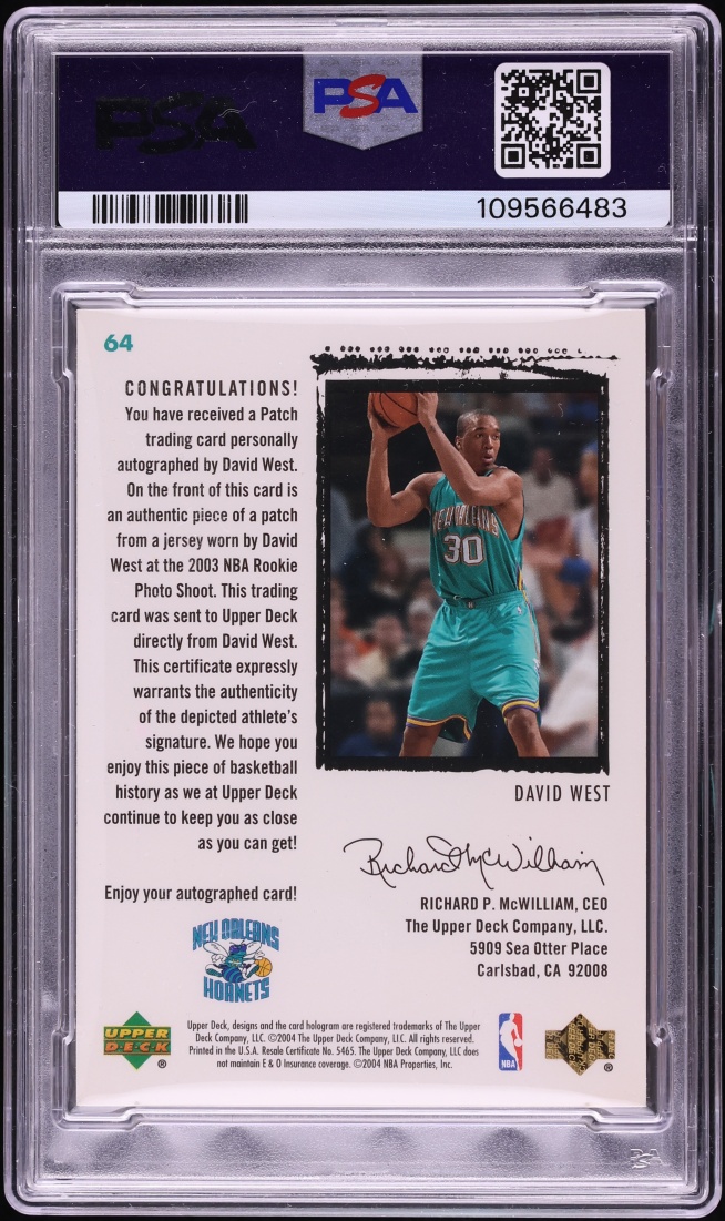 2003 Exquisite Collection Gold David West ROOKIE PATCH AUTO DNA 10 /30 #64 PSA 8 NM-MT - Photo 2