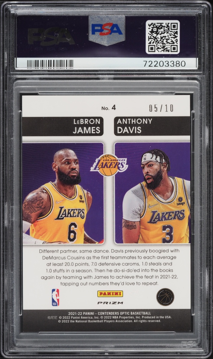 2021 Panini Contenders Optic Pick N Roll Gold Anthony Davis & LeBron James /10 #4 PSA 9 MINT