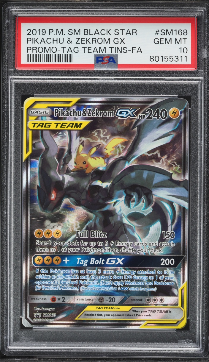 2019 Pokemon Sun & Moon Promo Tag Team Tins Full Art Pikachu & Zekrom GX #SM168 PSA 10 GEM MINT