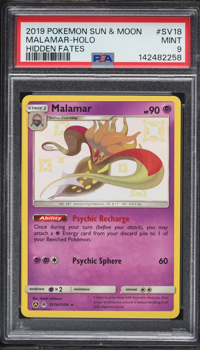 2019 Pokemon Sun & Moon Hidden Fates Shiny Malamar #SV18 PSA 9 MINT