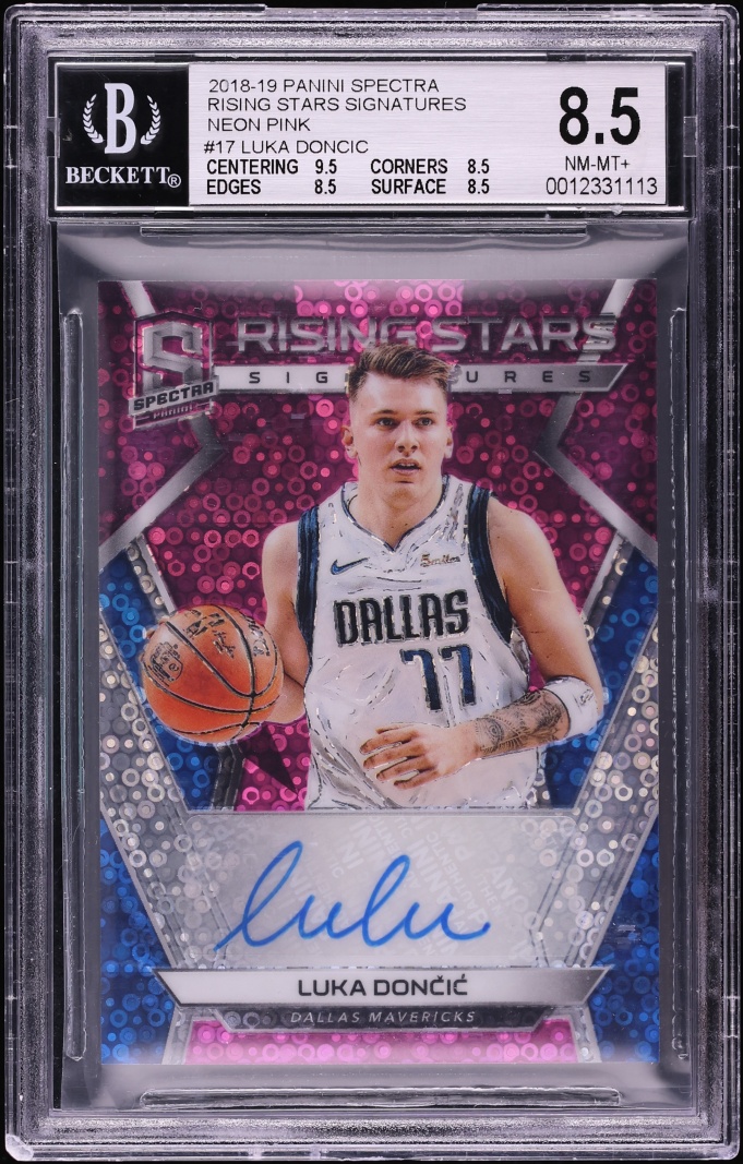 2018 Panini Spectra Rising Stars Neon Pink Luka Doncic ROOKIE AUTO /25 BGS 8.5 NM-MT+