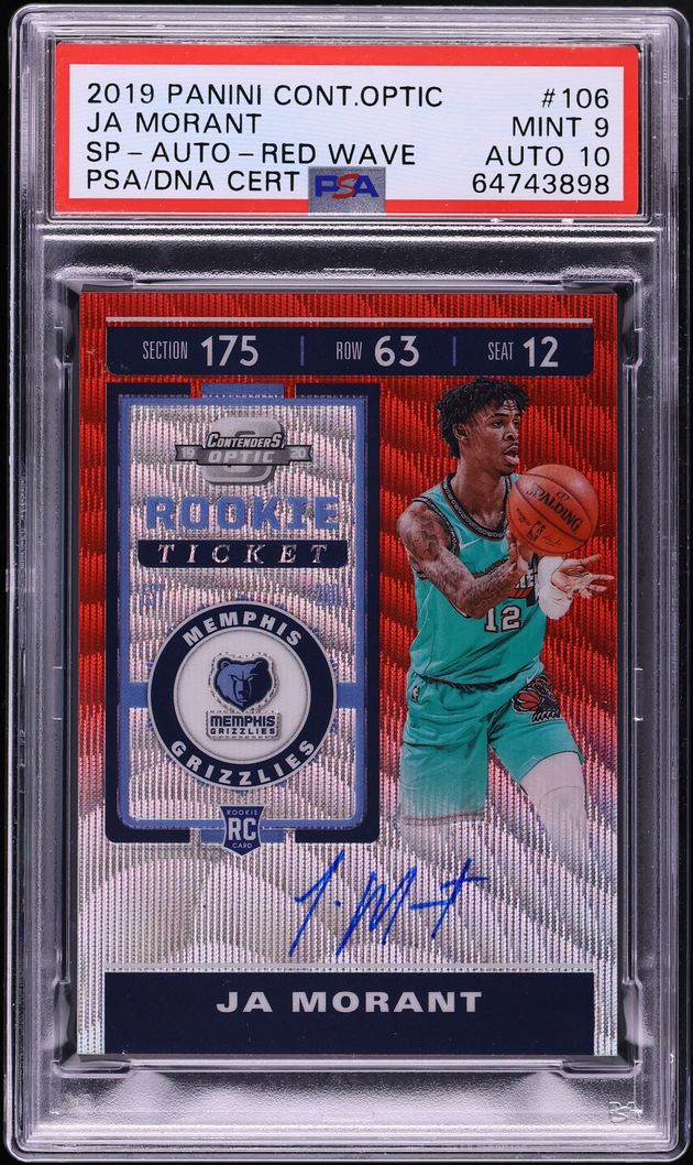 2019 Panini Contenders Optic Red Wave Ja Morant ROOKIE AUTO DNA 10 #106 PSA 9 MINT