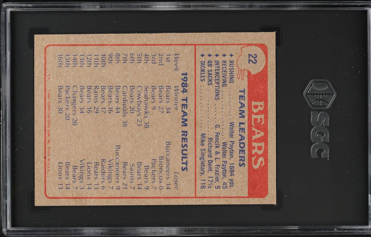 1985 Topps Football Walter Payton BEARS TEAM LDRS #22 SGC 6 EXMT