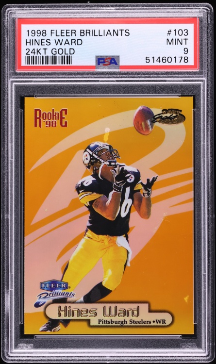 1998 Fleer Brilliants 24-Karat Gold Hines Ward ROOKIE /24 #103TG PSA 9 MINT