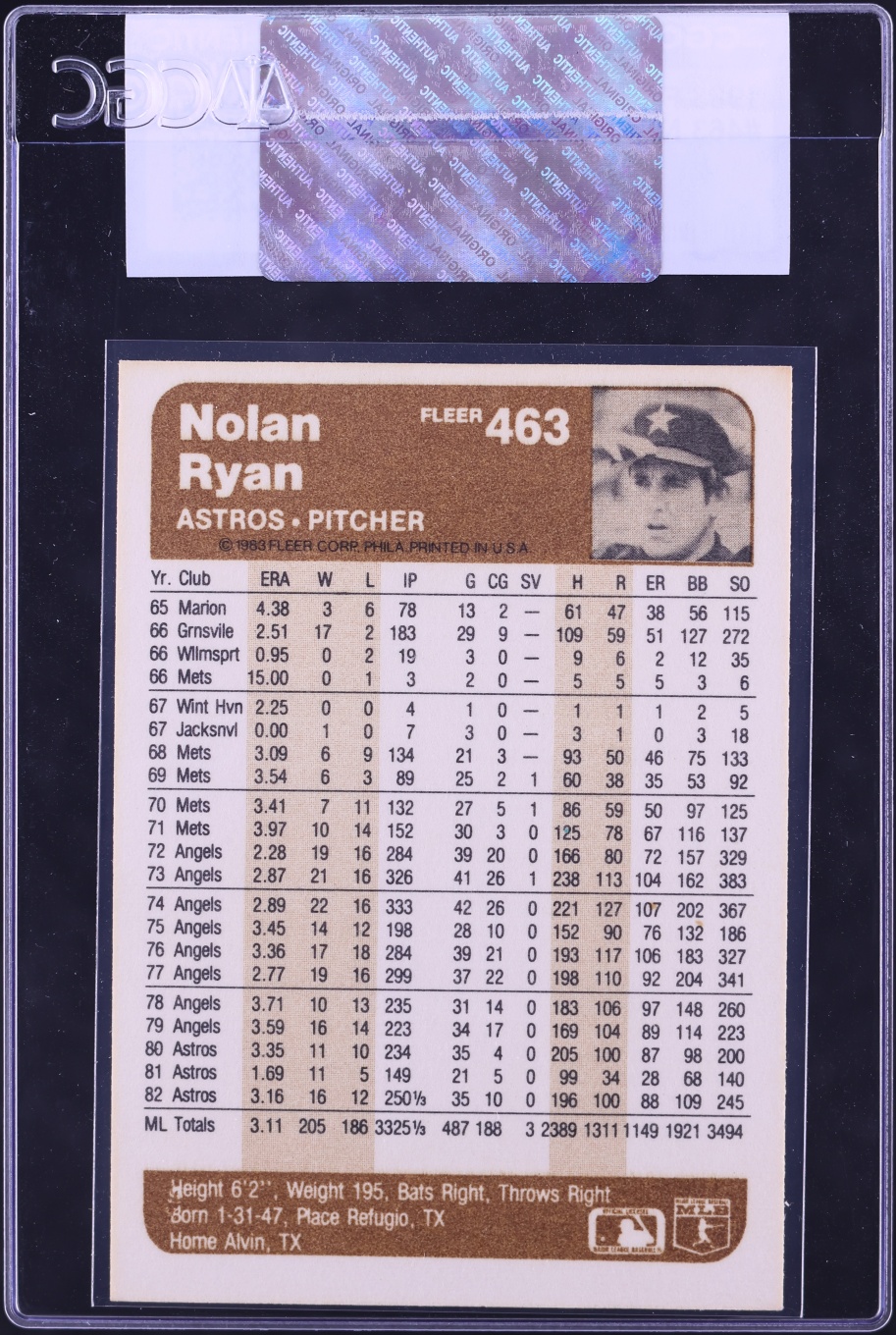 1983 Fleer Nolan Ryan #463 CGC AUTH