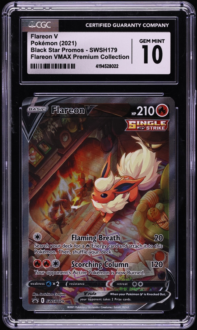 2021 Pokemon Sword & Shield Promo Flareon VMAX Premium Alt Art Flareon V #SWSH179 CGC 10