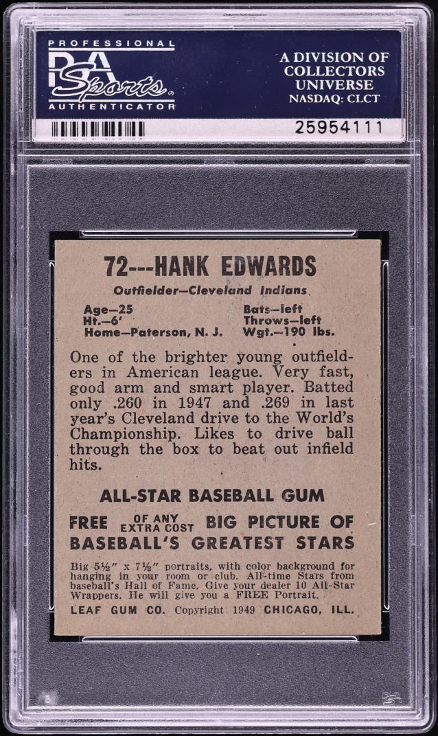 1948 Leaf Hank Edwards #72 PSA 5 EX