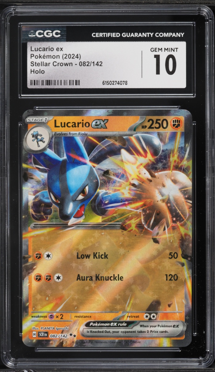 2024 Pokemon Scarlet & Violet Stellar Crown Holo Lucario EX #82 CGC 10 GEM MINT