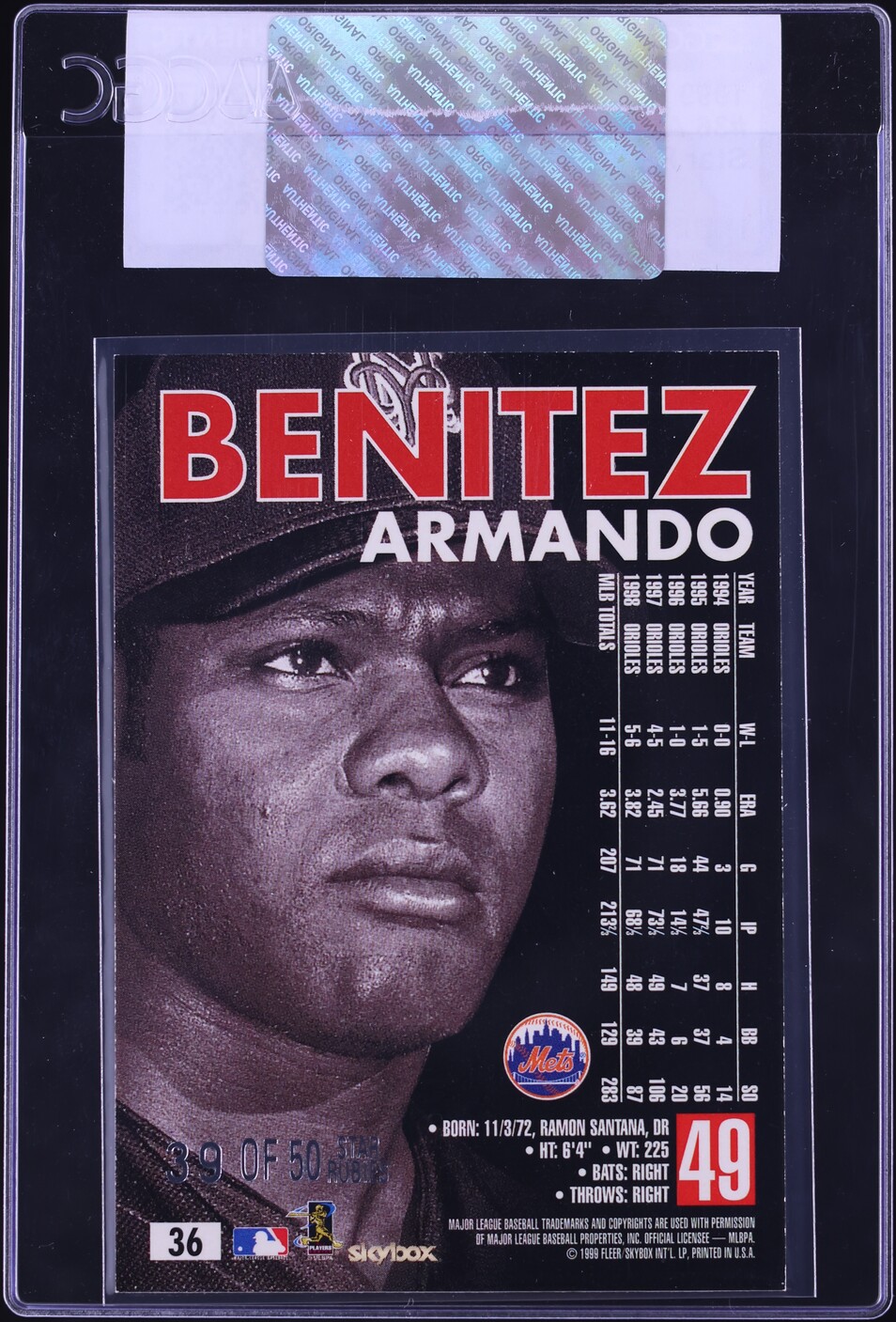 1999 Skybox Premium Star Rubies Armando Benitez /50 #36 CGC AUTH