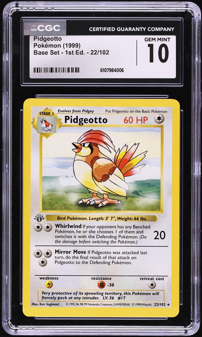 1999 Pokemon Base Set Shadowless 1st Edition Pidgeotto #22 CGC 10 GEM MINT
