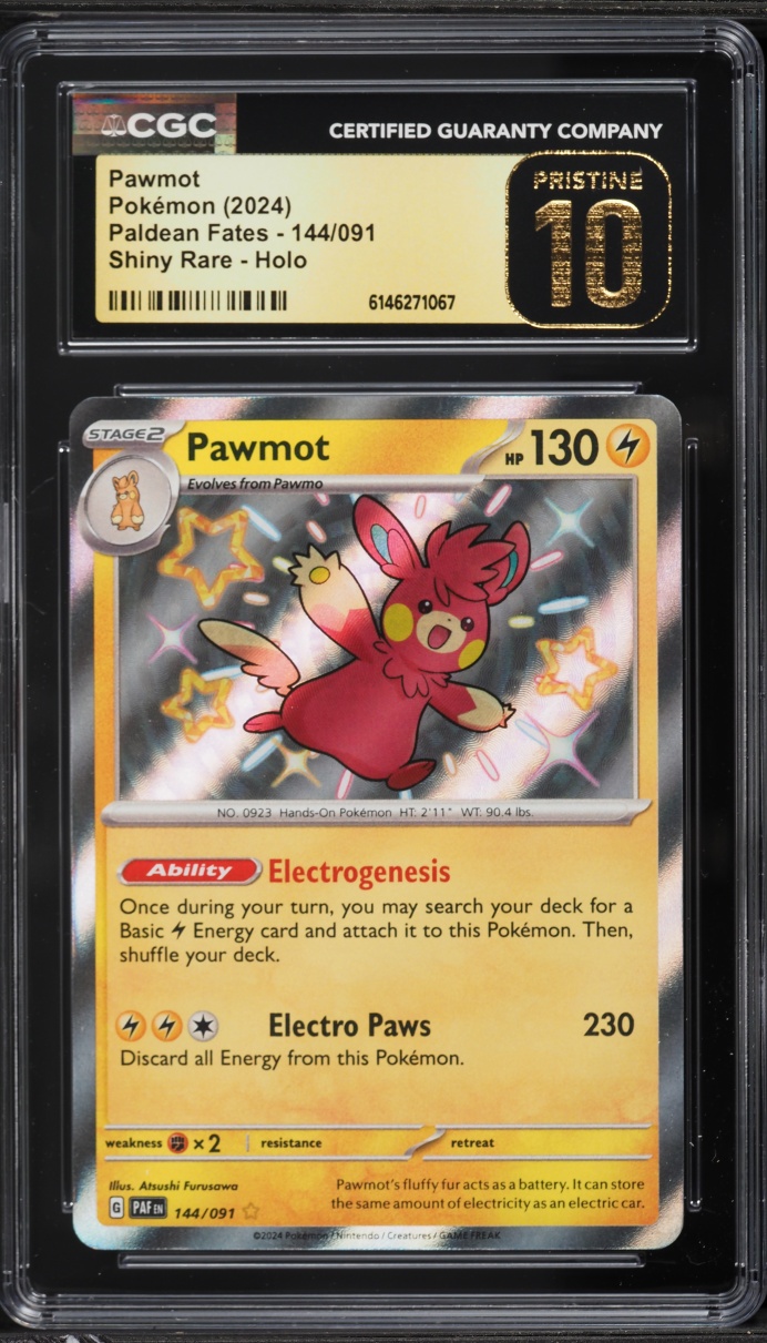 2024 Pokemon Scarlet & Violet Paldean Fates Holo Shiny Pawmot #144 CGC 10 PRISTINE